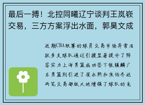 最后一搏！北控同曦辽宁谈判王岚嵚交易，三方方案浮出水面，郭昊文成关键筹码​