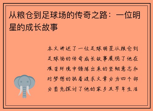 从粮仓到足球场的传奇之路：一位明星的成长故事